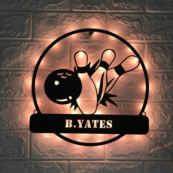 Handmadetneonsign Custom Bowling Metal Wall Art LED Light - Personalized Bowling Player Name Sign