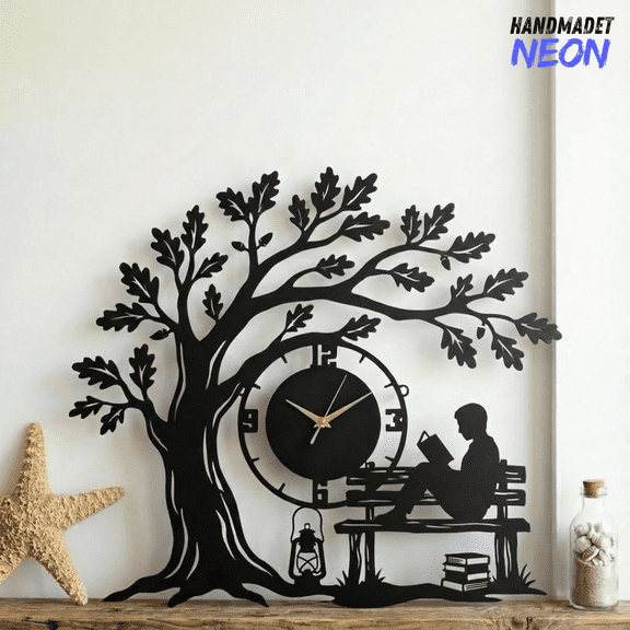 Handmadetneonsign Boy Reading Wall Clock Metal Sign, Library Wall Decor, Gift For Him
