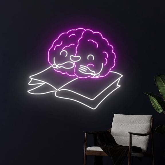 Handmadetneonsign Brain Book Neon Sign, Book Human Brain LED Light, Brain Neon Light, Book Led Sign