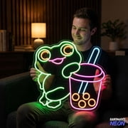 Handmadetneonsign Bubble Tea Neon Sign, Frog Led Light, Boba Tea Wall Decor