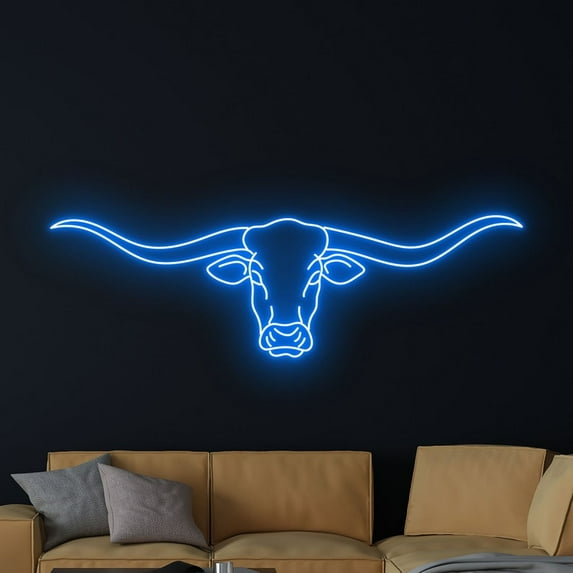 Handmadetneonsign Bull Head Neon Sign, Western Longhorn Bull Neon Wall Art Decor, Buffalo Wall Decor