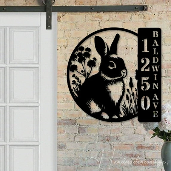 Handmadetneonsign Bunny House Number Metal Wall Art LED Light - Personalized Sign Home Decor 58687