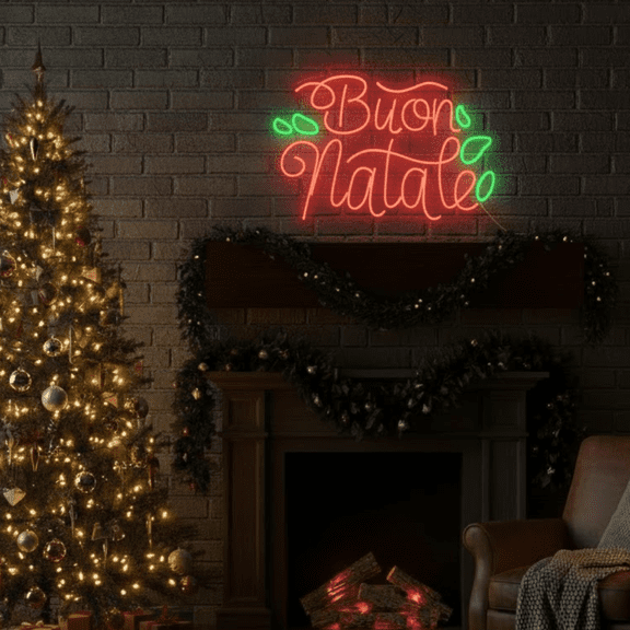 Handmadetneonsign Buon Natale Neon Sign, Christmas Quote Sign, Italia Christmas Decor