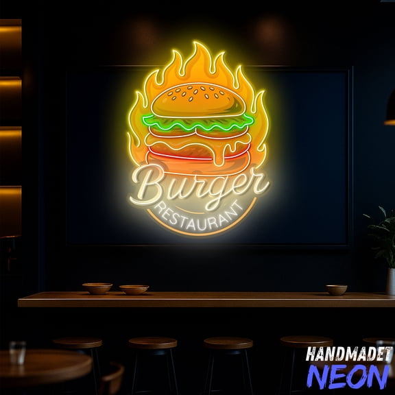 Handmadetneonsign Burger Neon Sign, Hamburger Led Sign, Fast Food Decor