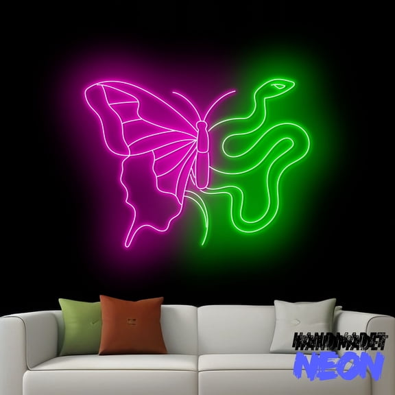 Handmadetneonsign Butterfly Snake Neon Sign, Snake Butterfly Led Sign, Basement Bar Pub Wall Art Decor 77702