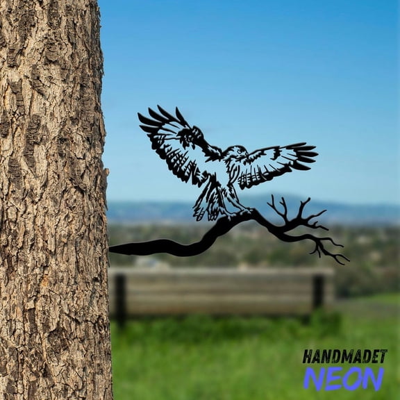 Handmadetneonsign Buzzard On Branch Metal Tree Stake, Bird Garden Tree Stake, Metal Tree Art Decor 042888