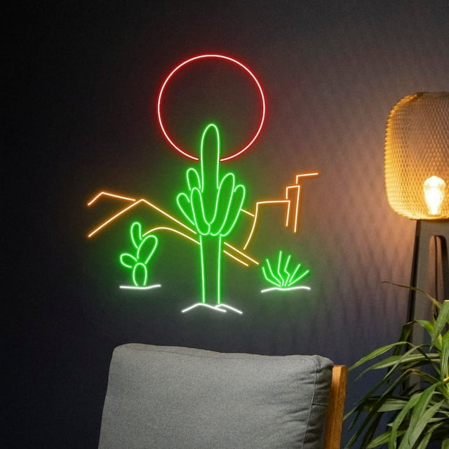 Handmadetneonsign Cactus Desert Sun Neon Sign, Sun Desert Cactus Neon ...