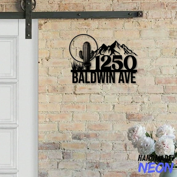 Handmadetneonsign Cactus House Number Metal, Mountain Home Number Metal Sign, Address Wall Decor 043858