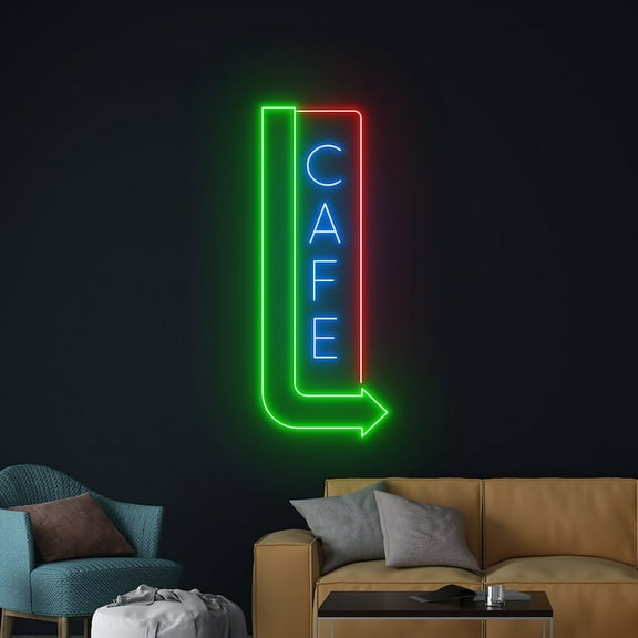 Handmadetneonsign Cafe Arrow Direction Neon Sign, Coffee Open Wall Art Decor, Coffee Wall Decor