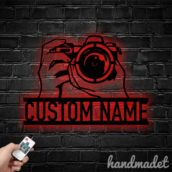 Handmadetneonsign Camera Metal Wall Art Light, Studio Metal Sign Wall Decor, Photographic Studio Metal Decor
