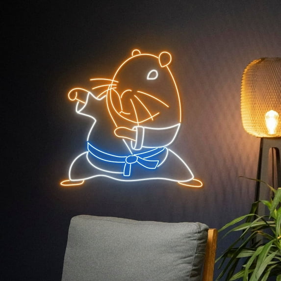 Handmadetneonsign Capybara Karate Neon Sign, Karate Capybara Led Sign, Capybara Martial Art Led Light, Capybara Neon Light, Wall Décor