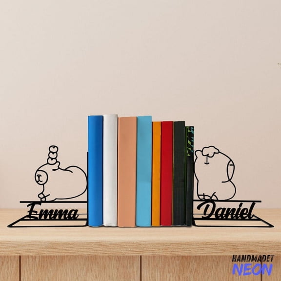 Handmadetneonsign Capybara Metal Bookends, Cute Capybara Name Bookend, Animal Table Bookshelf Decor 044895