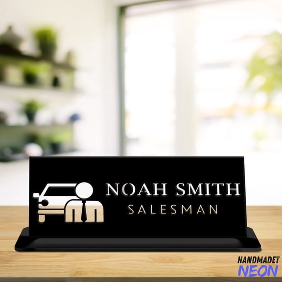 Handmadetneonsign Car Salesman Metal Name Plate, Seller Engraved Desk Sign, Salesman Table Office Decor 76830