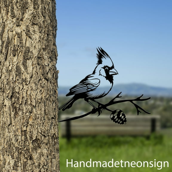 Handmadetneonsign Cardinal On Branch Metal Tree Stake, Cardinal Garden Tree Stake, Bird Metal Tree 68462