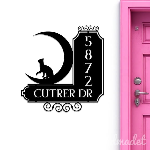 Handmadetneonsign Cat And Moon Number Address Metal Wall Art LED Light - Personalized Sign Home Decor 44468