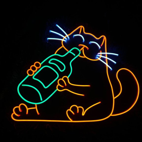 Handmadetneonsign Cat Beer Neon Sign, Drinking Cat Led Neon Sign Wall Art Decor, Party Business Bedroom Wall Decor
