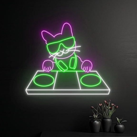 Handmadetneonsign Cat DJ Neon Sign, DJ Cat Led Sign, Cat Playing Music Neon Light, Pet Led Light, Wall Décor
