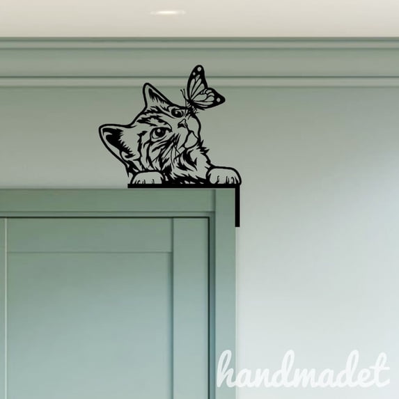 Handmadetneonsign Cat Door Corner Sign, Cat Metal Door Topper, Cat Pet Door Trim, House Wall Decor 60685