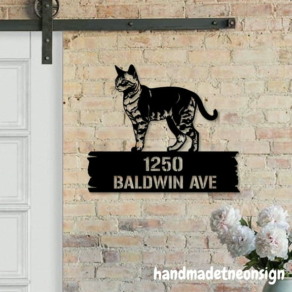 Handmadetneonsign Cat House Number, Cat Home Address Metal, Custom House Address Sign, Address Sign 70088