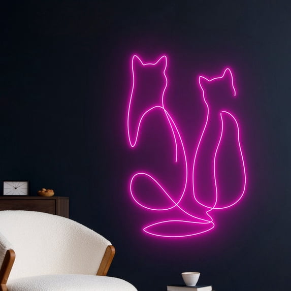 Handmadetneonsign Cat Line Art Neon Sign, Cat Pet Lover Wall Art Decor, Pet Grooming Wall Decor