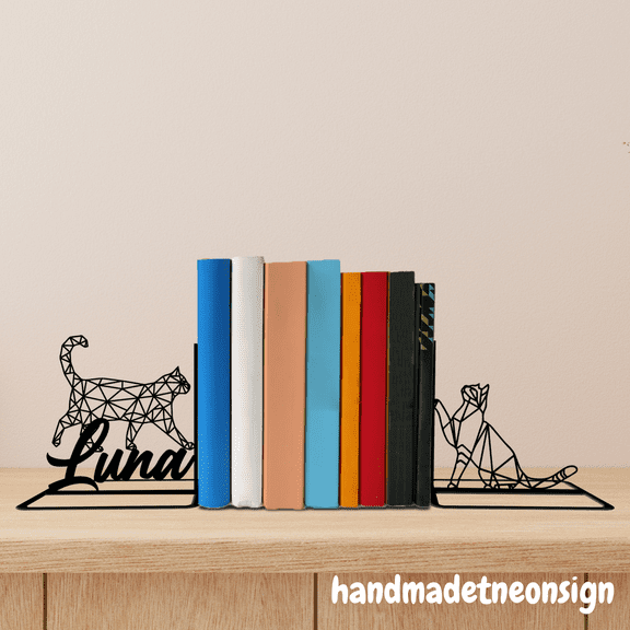 Handmadetneonsign Cat Metal Bookends Funny Cat Dancer Name Bookend, Cat Table Bookshelf Decor 039803