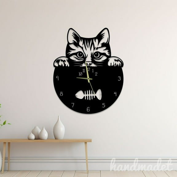 Handmadetneonsign Cat Wall Clock Unique, Cat Year Date Round Wall Clock, Text Oversize Wall Clock 59634