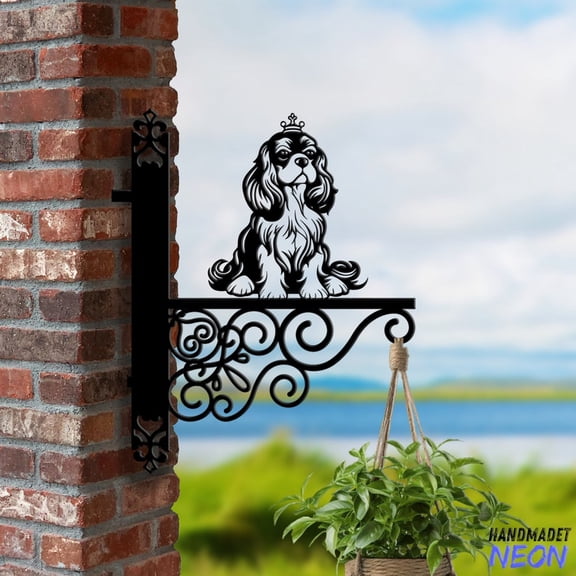 Handmadetneonsign Cavalier King Charles Spaniel Hanging Bracket, Dog Hanging Basket, Hanging Bracket For Garden 047562