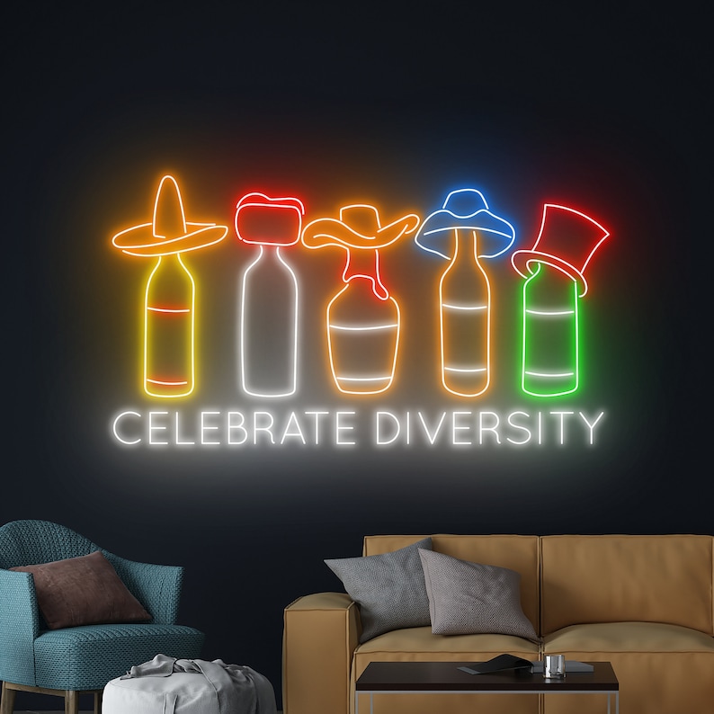 Handmadetneonsign Celebrate Diversity Neon Sign, Alcohol Drinking Art ...