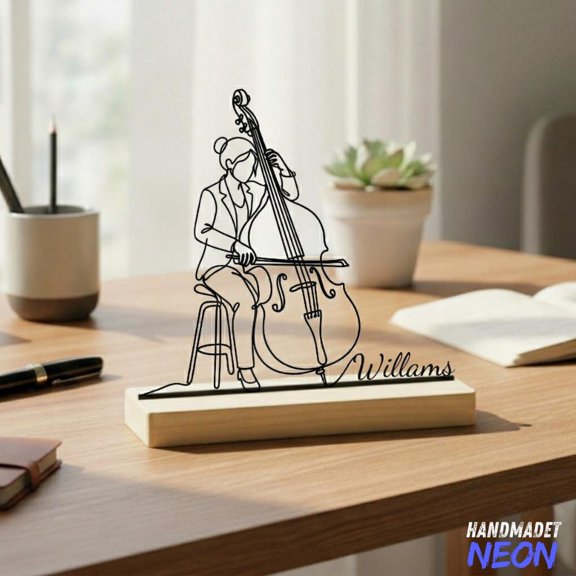 Handmadetneonsign Cellist Name Sign on Wood Base, Cello Metal Desk Decor, Cello Club Decor