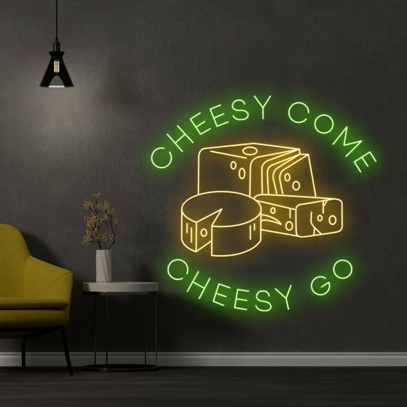 Handmadetneonsign Cheesy Come Cheesy Go Neon Light, Cheese Neon Sign, Cheese Led Lights, Wall Decor