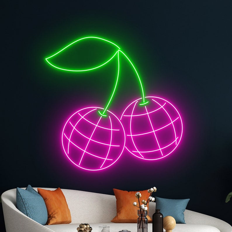Chi-buy LED Neon Cherry Cute Neon Light Sign, USB Or Battery Powered Neon Signs Night Light, 3D Wall Art Lamp For Bedroom Living Room Decor Lamp Holiday Gift For Children Kids Girls