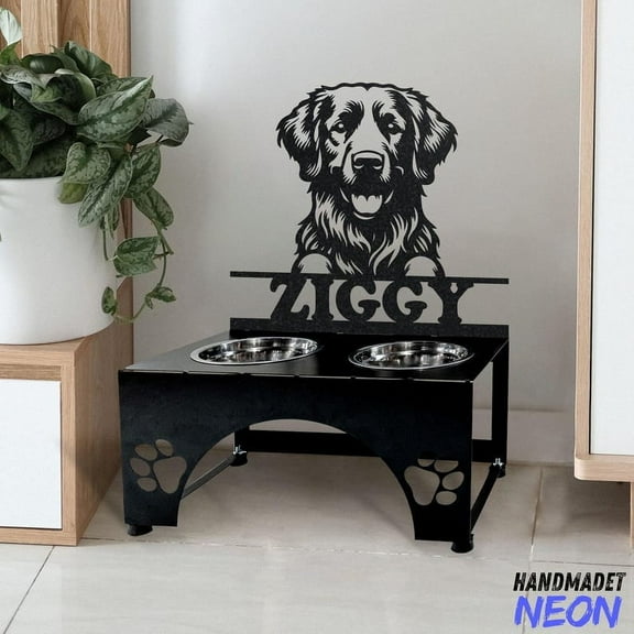 Handmadetneonsign Chesapeake Bay Retriever Dog Metal Bowl Holder, Dog Food Bowl Stand 97479
