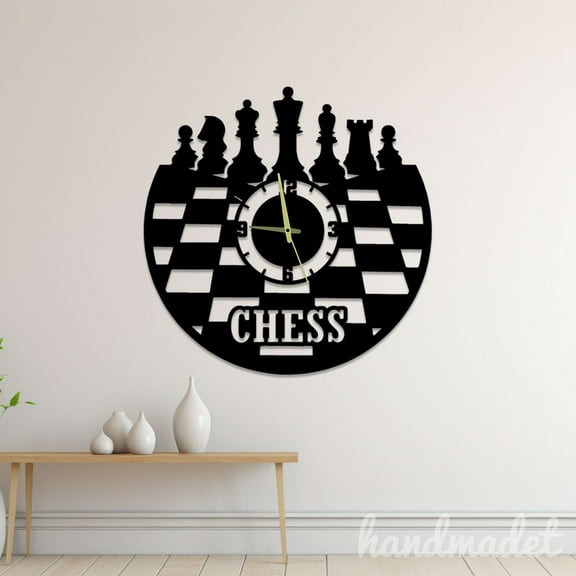 Handmadetneonsign Chess Wall Clock Unique, Chess Round Wall Clock, Text Oversize Wall Clock 60461