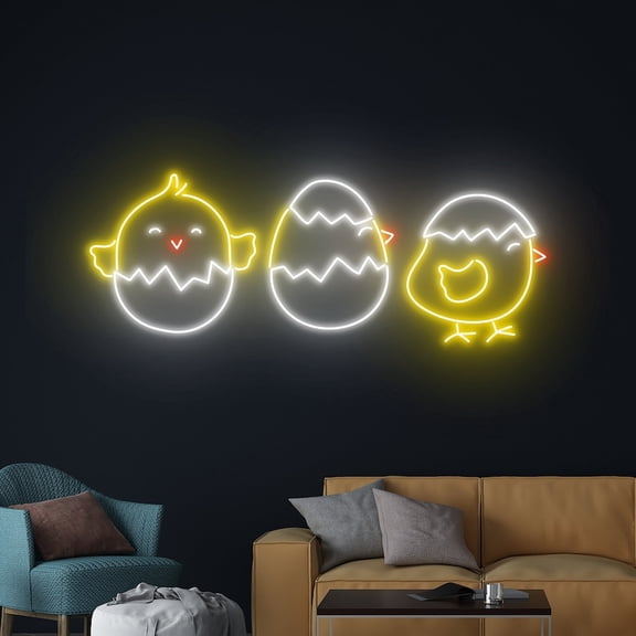 Handmadetneonsign Chick Neon Light, Chicks Led Light, Chick Egg Led Sign, Chick Eggshell Neon Sign