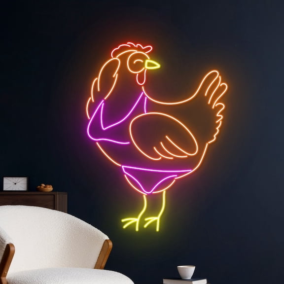 Handmadetneonsign Chicken Bikini Neon Light, Chicken Bikini Chicken Led Light, Hen Led Sign,Rooster