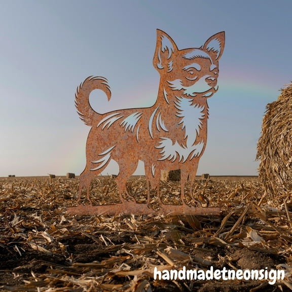 Handmadetneonsign Chihuahua Dog Rusty Metal Stake, Chihuahua Yard Stake, Dog Garden Stake, Yard Decor 72288
