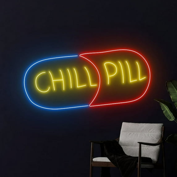 Handmadetneonsign Chill Pill Neon Sign, Chill Pill LED Light, Bar Party Pub Text Quote Neon Light