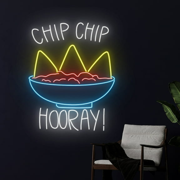 Handmadetneonsign Chip Chip Hooray Neon Sign, Nachos LED Light, Mexican Salsa, Wall Art, Wall Decor