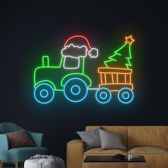 Handmadetneonsign Christmas Express Train Neon Sign, Merry Christmas Express Train Led Sign, Santa