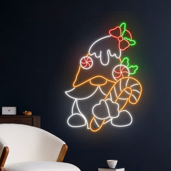 Handmadetneonsign Christmas Gnome Neon Sign, Merry Christmas Gnome Led Sign, Gnome Neon Light