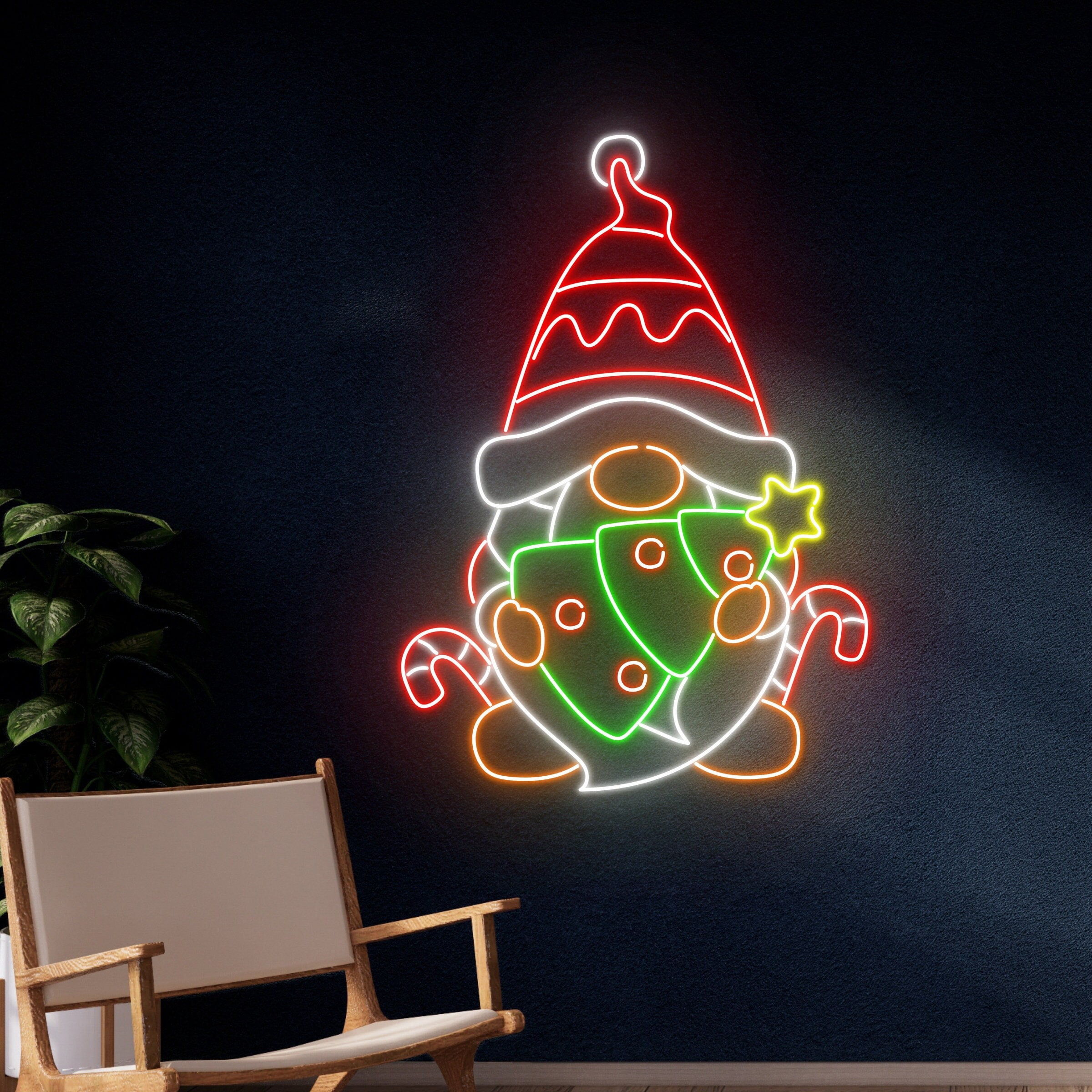 Handmadetneonsign Christmas Gnome Neon Sign, Merry Christmas Gnome Led ...