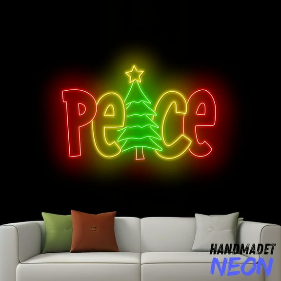 Handmadetneonsign Christmas Peace Neon Sign, Peace Text Led Sign, Merry Christmas Gift Home Wall Decor 75425