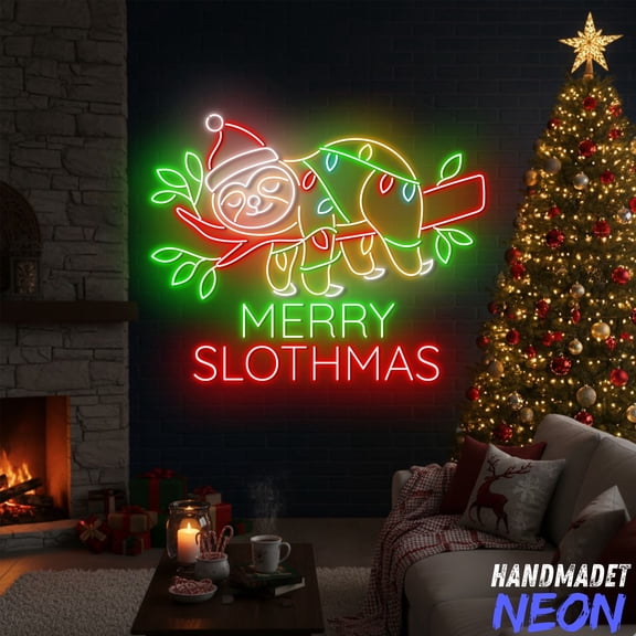 Handmadetneonsign Christmas Sloth Neon Sign, Sloth Lover Gift, Christmas Home Decor