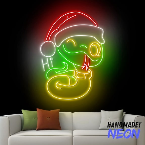 Handmadetneonsign Christmas Snake Neon Sign, Cute Snake Christmas Led Sign, Xmas Holiday Wall Decor 82233