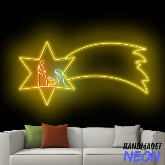 Handmadetneonsign Christmas Star Neon Sign, Nativity Scene Led Sign, Christ Wall Art 92830