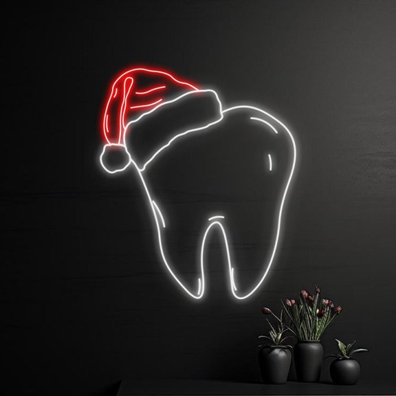 Handmadetneonsign Christmas Teeth Led Sign, Merry Christmas Tooth Neon Sign, Christmas Cap Dental