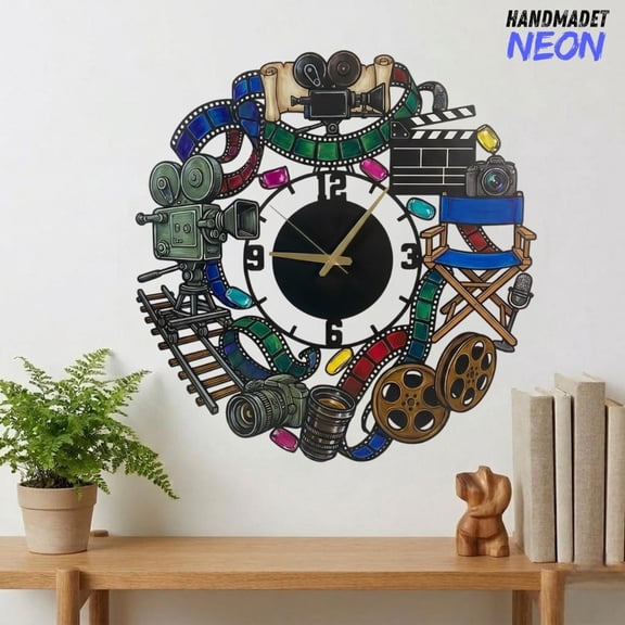 Handmadetneonsign Cinema Metal Wall Clock, Home Theater Decor, Gift For Movie Director