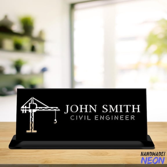 Handmadetneonsign Civil Engineer Metal Name Plate, Tower Crane Engraved Desk Sign, Table Office Decor 048094