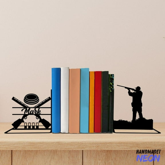 Handmadetneonsign Clay Shooting Metal Bookends, Shooting Name Bookend, Table Bookshelf Decor 045147