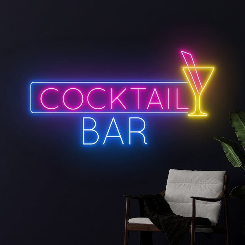 Handmadetneonsign Cocktail Bar Logo Neon Sign, Cocktail Wine Wall Art